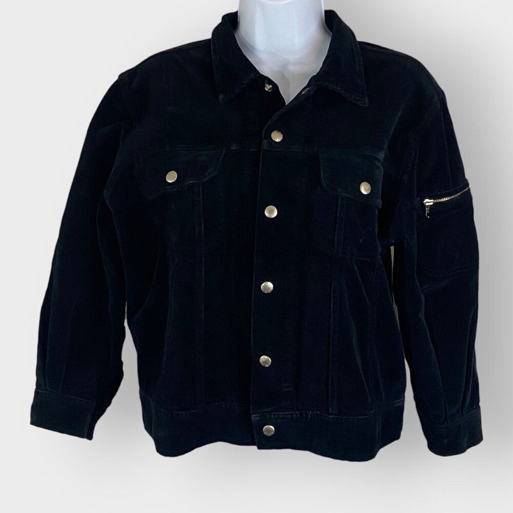 VTG A Golde Event Womens Kelly Cord Jacket | L | Black | Snap Buttons | Made USA